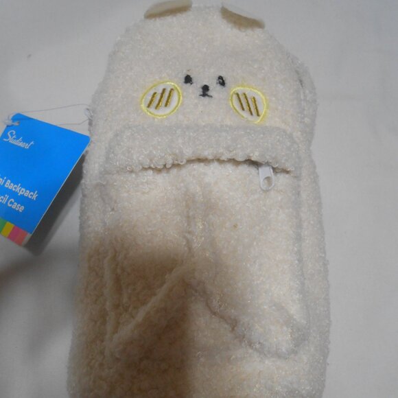 NEW Artstudio mini plush backpack pencil case w/ 2 zip compartments white school - Picture 5 of 9